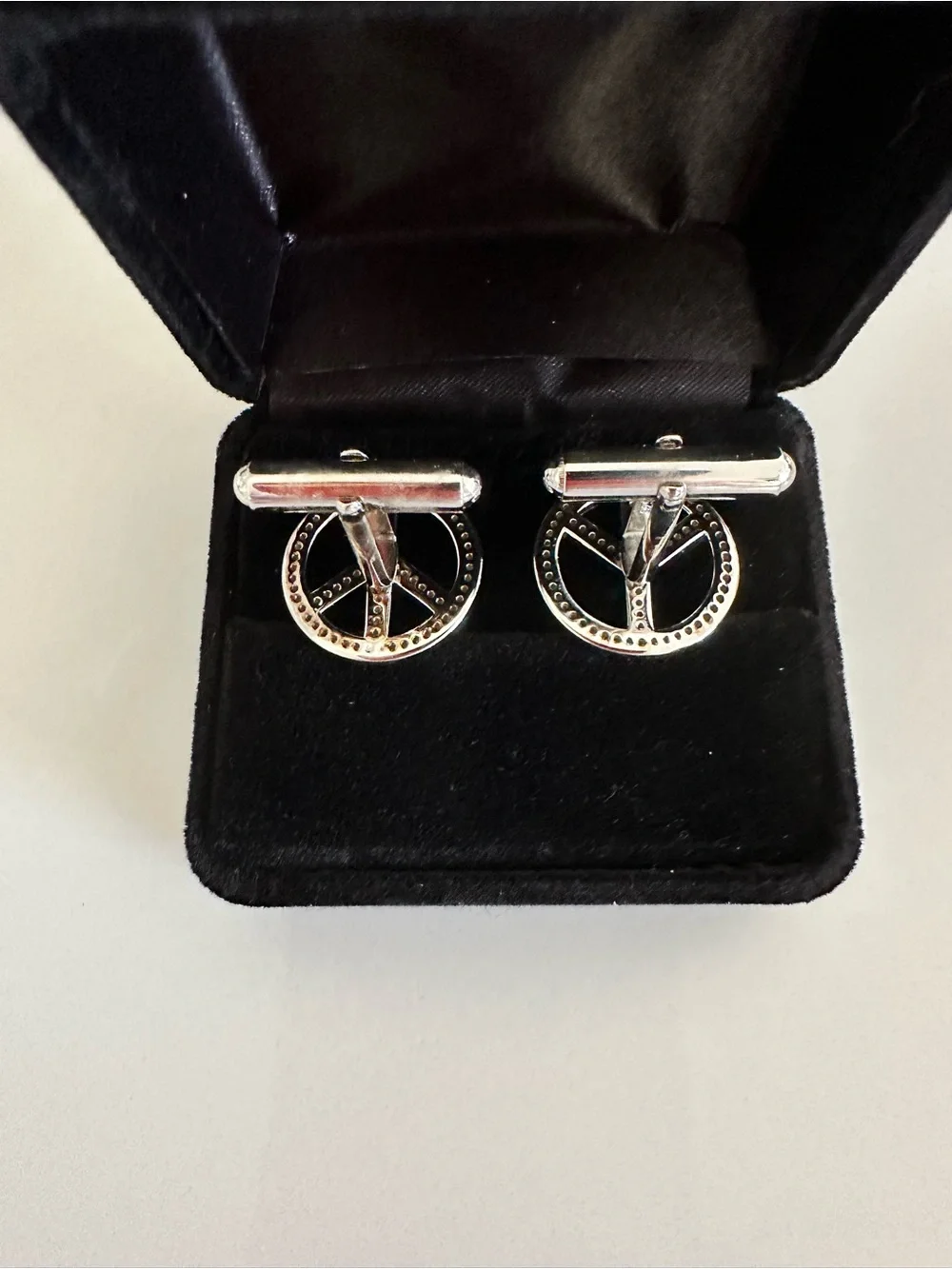 Sterling-Silver Peace Sign Cufflinks - ☮️ Designer Peace & Love By Nancy Davis